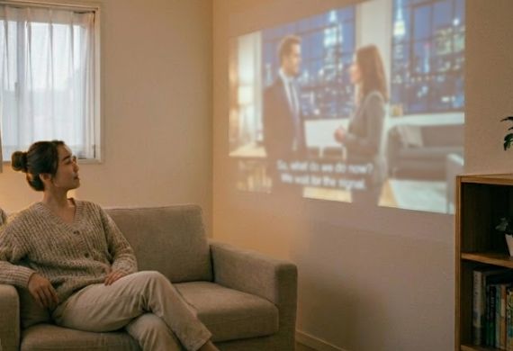 壁に映すと字幕が読みにくい…